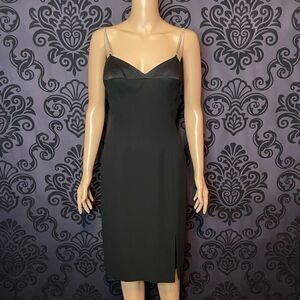 Dusk by Frank Usher Women’s 8 Evening Slip Black Midi Dress Deep Plunge Neck